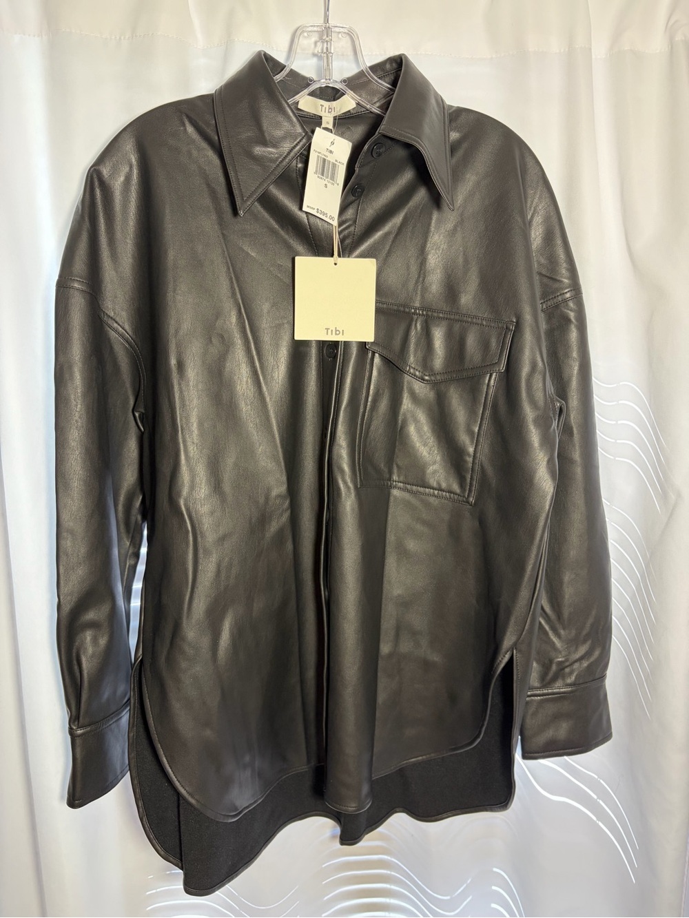 NWT TIBI Black Faux Leather Utility Blouse Size S